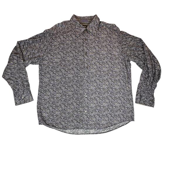 Claiborne Shirt Mens XL Blue Modern Fit Rayon Abstract Wave Pattern Long Sleeve - Picture 1 of 11